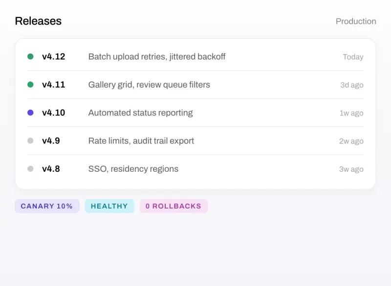 Release list with versions and rollout status